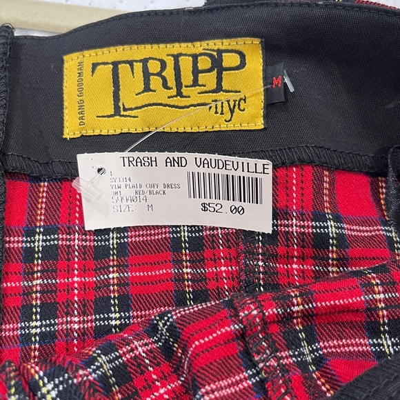 Tripp NYC Red Plaid Pinafore Dress with Black Lace Trim - Picture 5 of 5